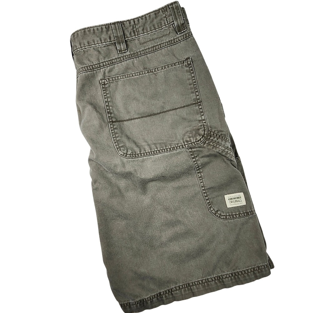 Wrangler Cargo Shorts Mens 40 Olive Green Denim‎ Workwear Classic Rugged Stains